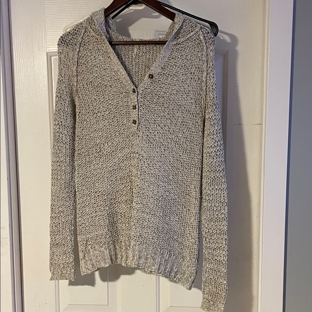 Free People Knit Sweater Cream Knit Bohemian Hooded Sweater Women’s
